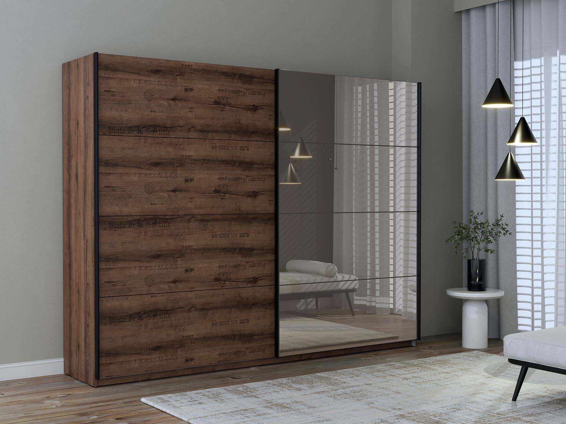 Schwebetürenschrank  schlamm Eiche Nachbildung B/H/T: ca. 269,9x209,7x61,2 cm