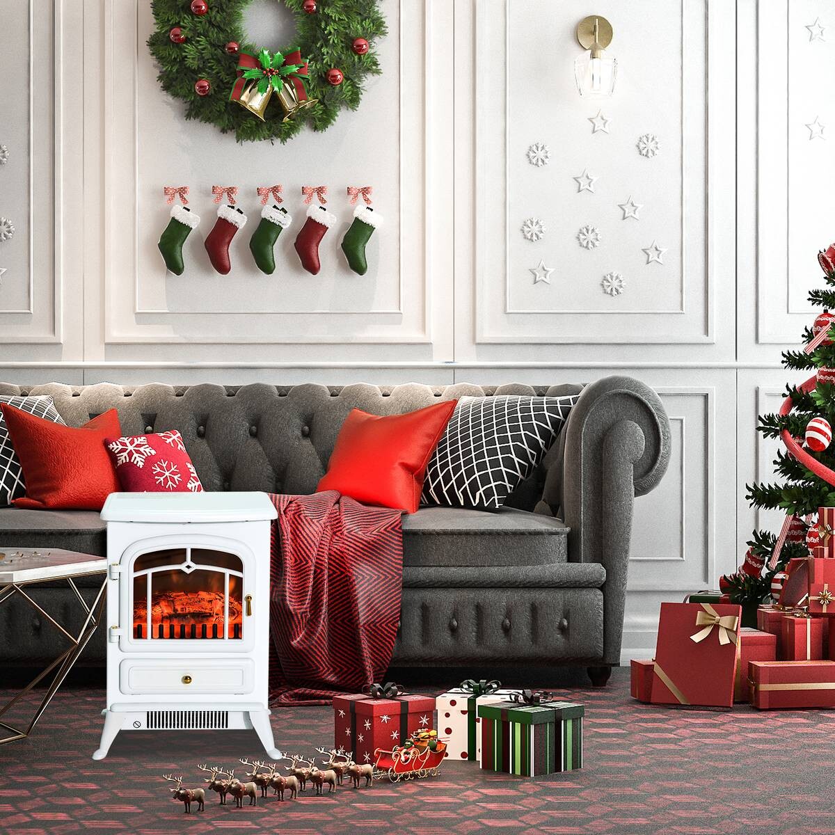 HOMCOM Elektrokamin MH820-039WT weiß Glas Metall B/H/L: ca. 28x55x42 cm ca. 1850 W