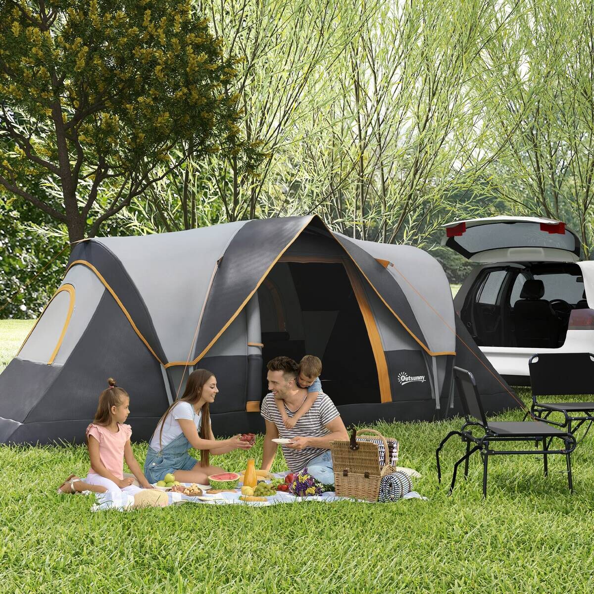 Outsunny Campingzelt schwarz Stahl B/H/L: ca. 220x180x455 cm