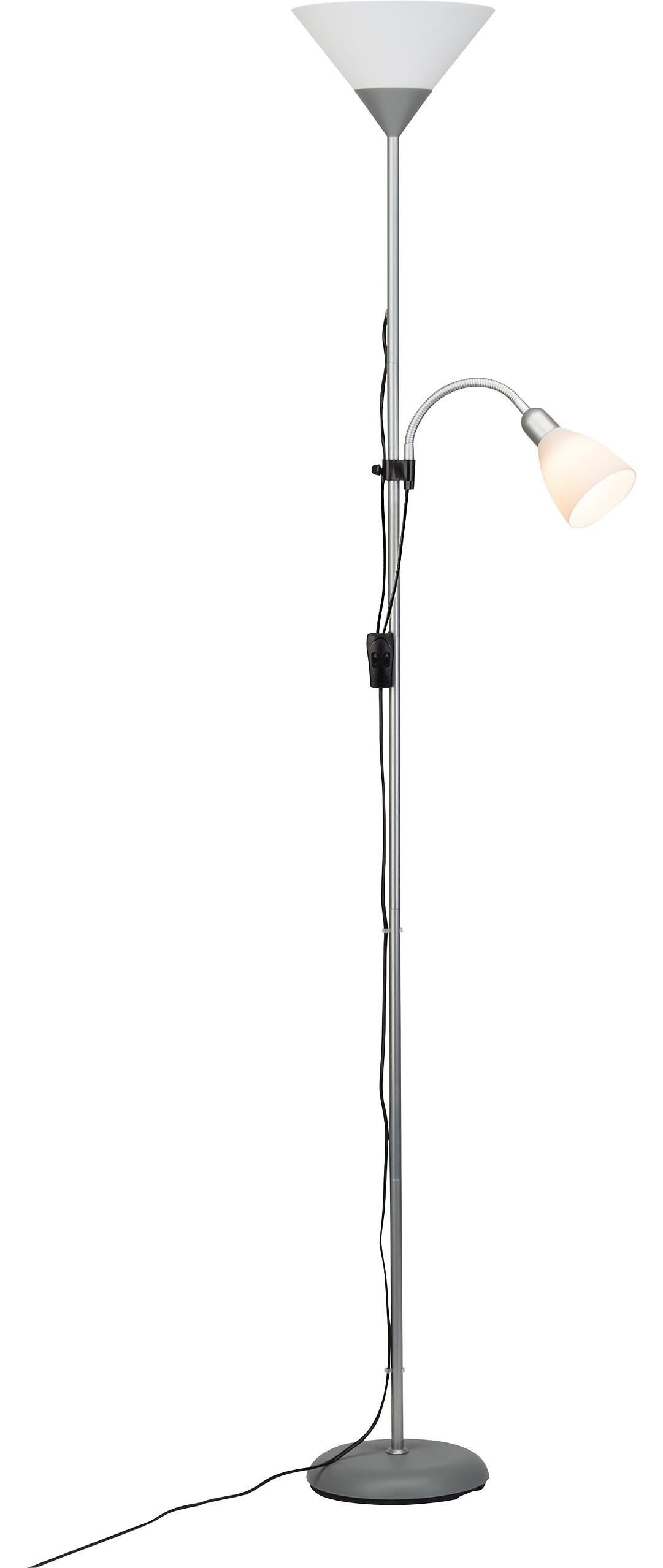 Brilliant Stehleuchte Spari G98811/05 silber weiß Metall Kunststoff H/T/D: ca. 180x41x25 cm 2 Brennstellen