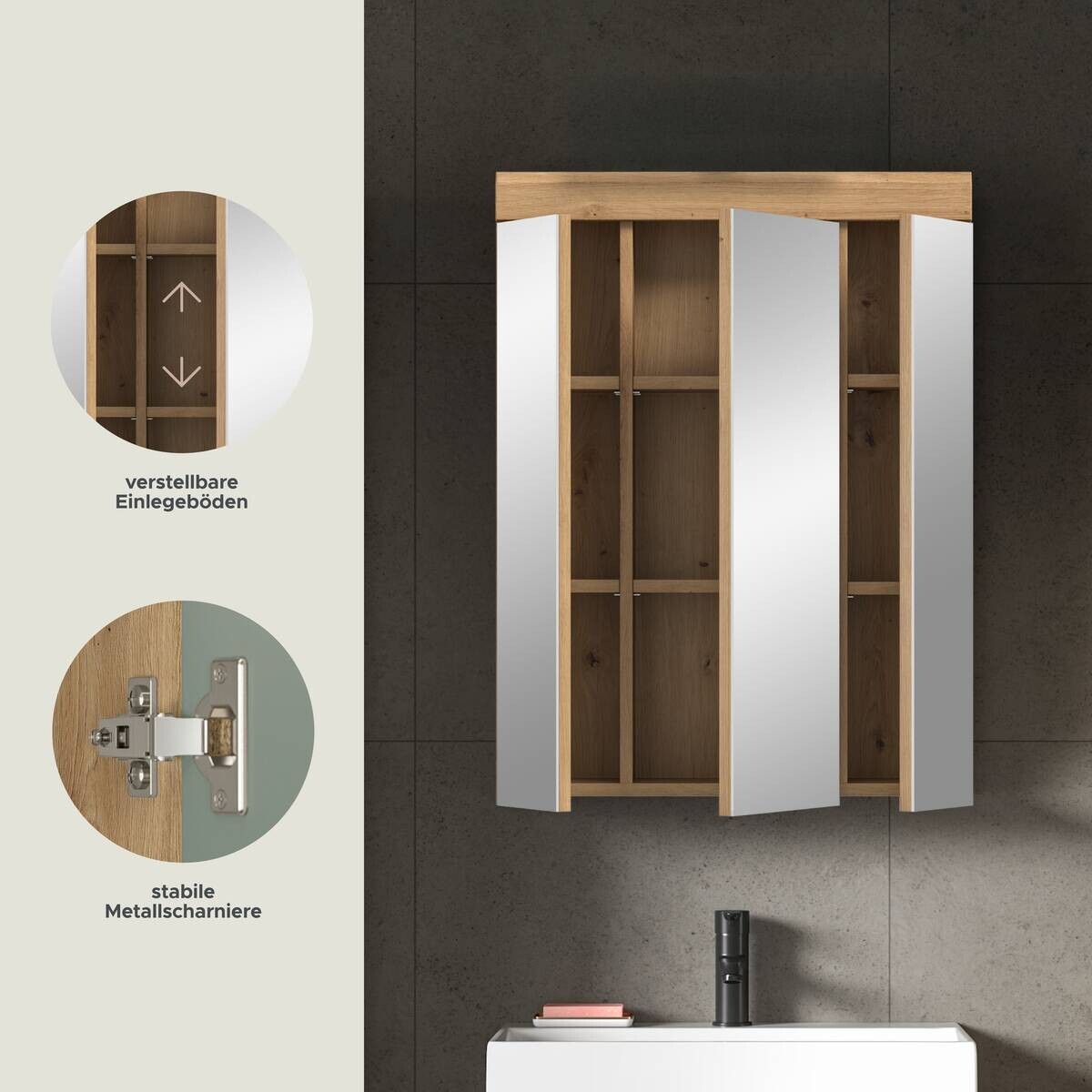 Spiegelschrank Scout Eiche Artisan Nachbildung salbei Nachbildung B/H/T: ca. 60x79x18 cm