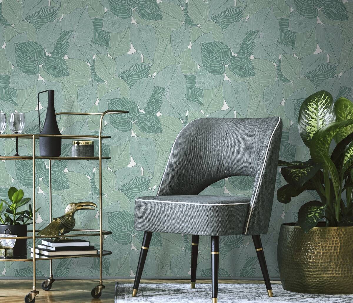 Erismann Vliestapete Blätter grün weiß B/L: ca. 53x1005 cm
