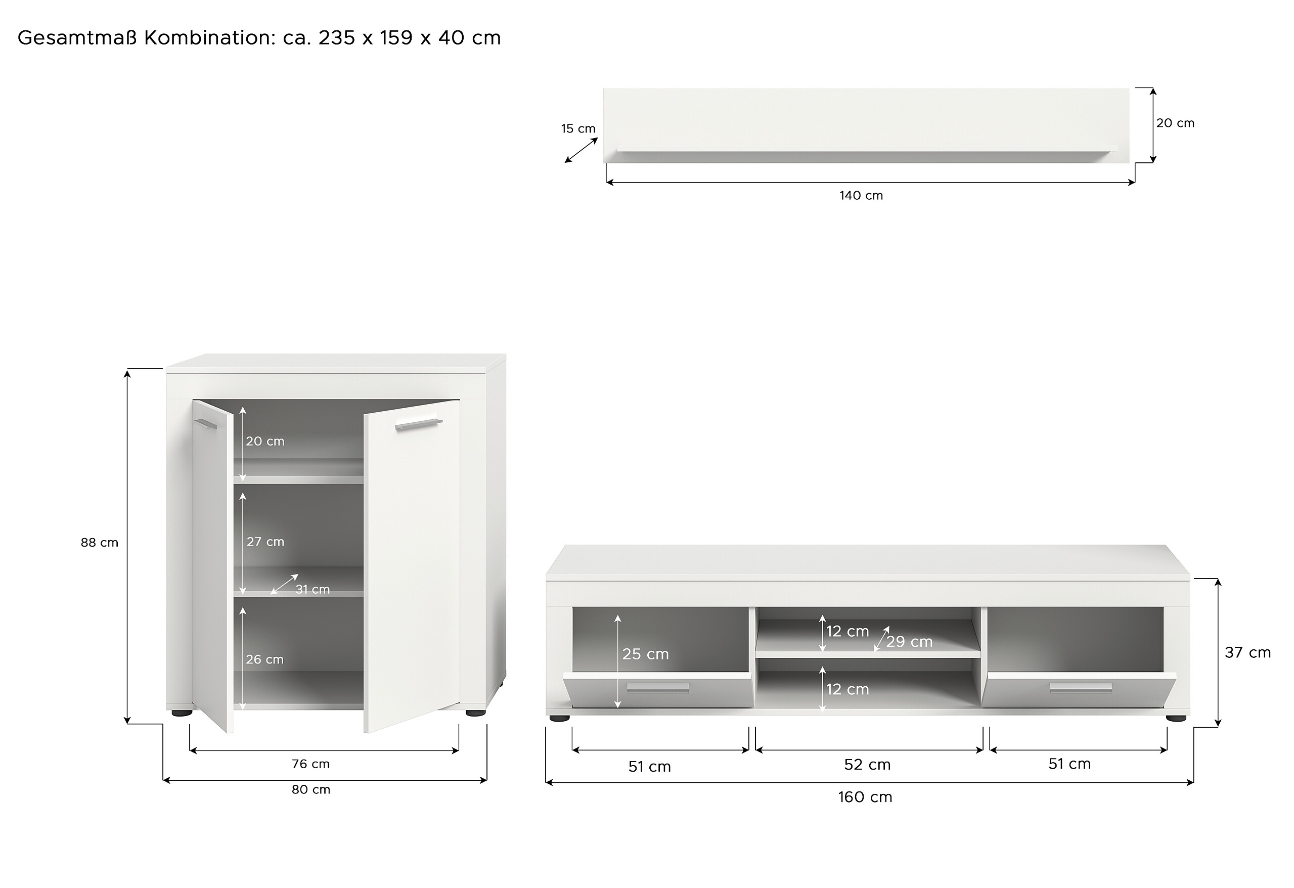 Wohnwand Jam weiß B/H/T: ca. 255x159x35 cm