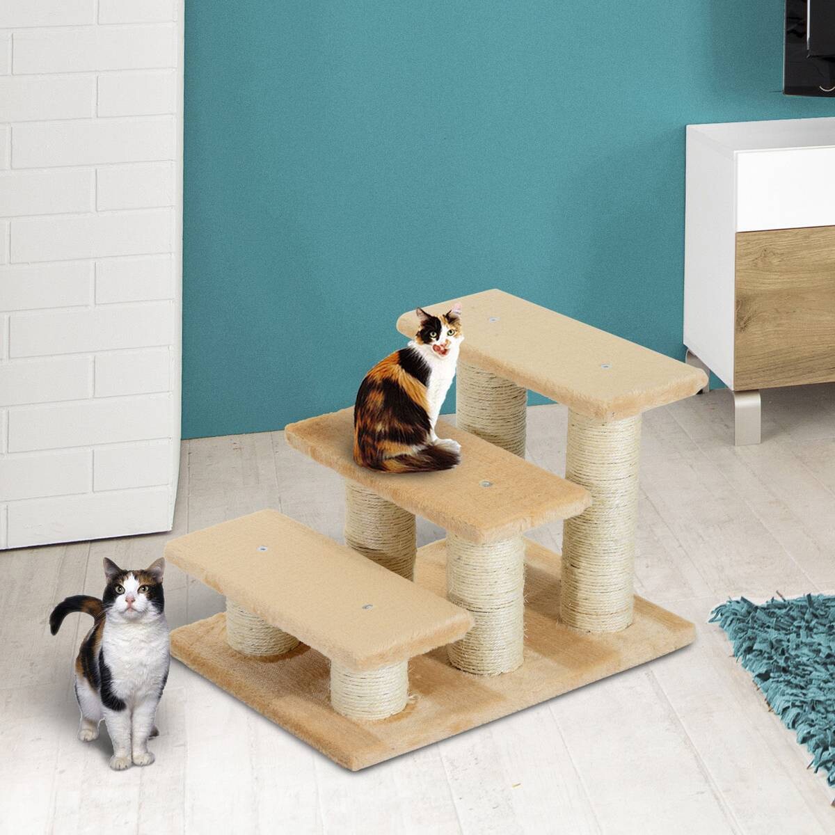 PawHut Katzentreppe beige Spanplatte B/H/L: ca. 35x34x45 cm