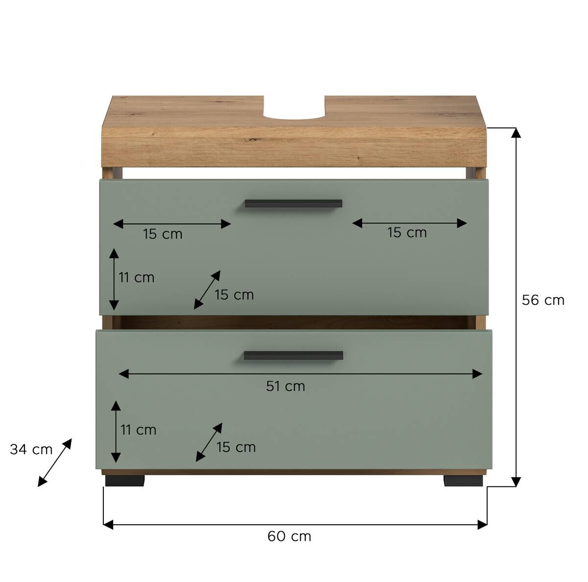 Waschbeckenunterschrank Scout Eiche Artisan Nachbildung salbei Nachbildung B/H/T: ca. 60x56x37 cm