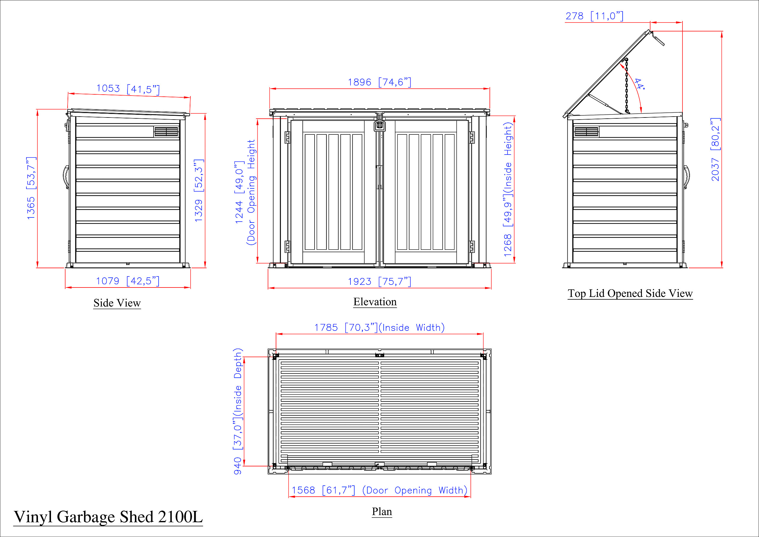 VCM Mülltonnenbox 3er StoreAway grau Kunststoff B/H/L: ca. 124x190x108 cm