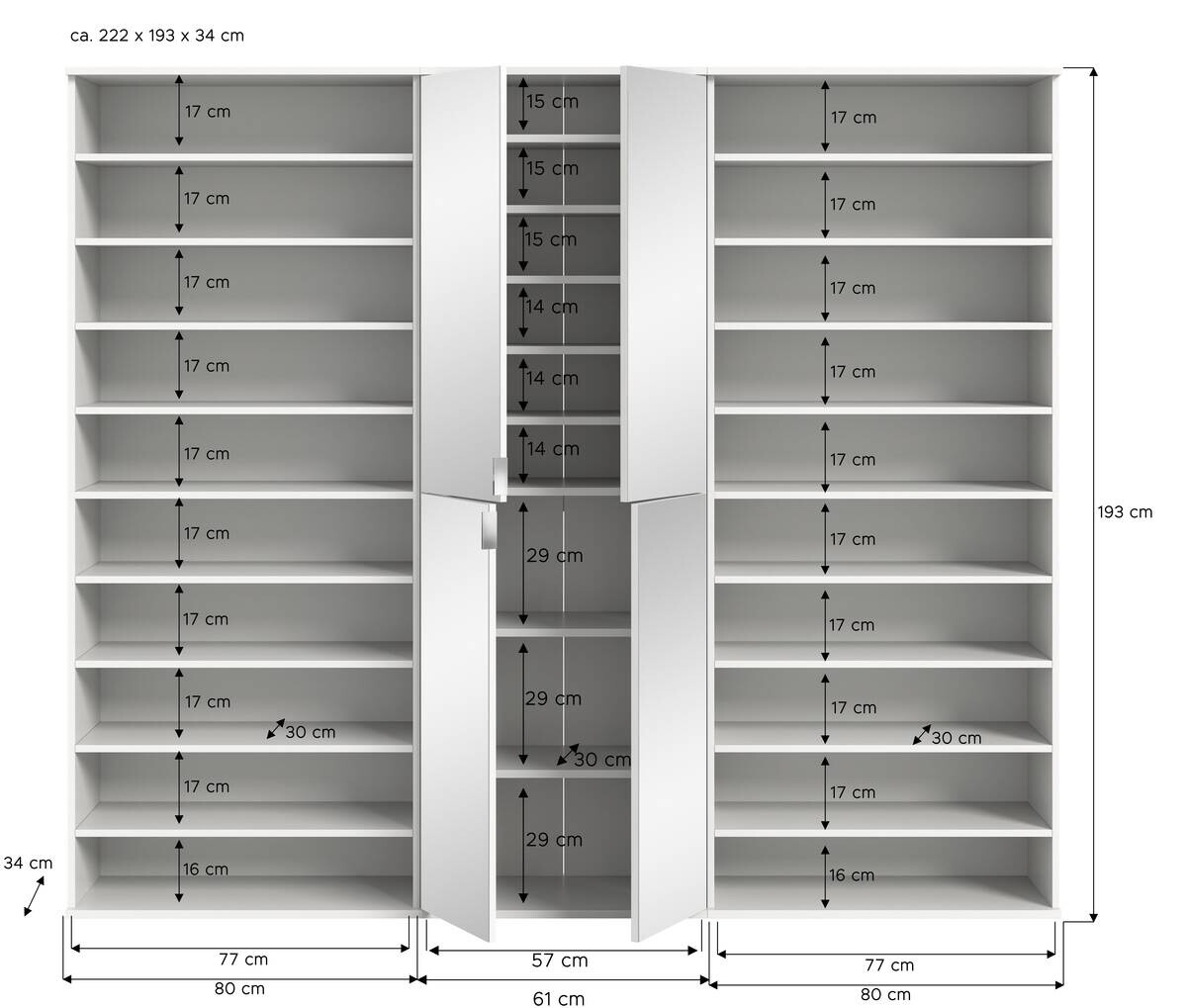Garderobe PROJEKT X weiß weiß Hochglanz B/H/T: ca. 222x191x37 cm