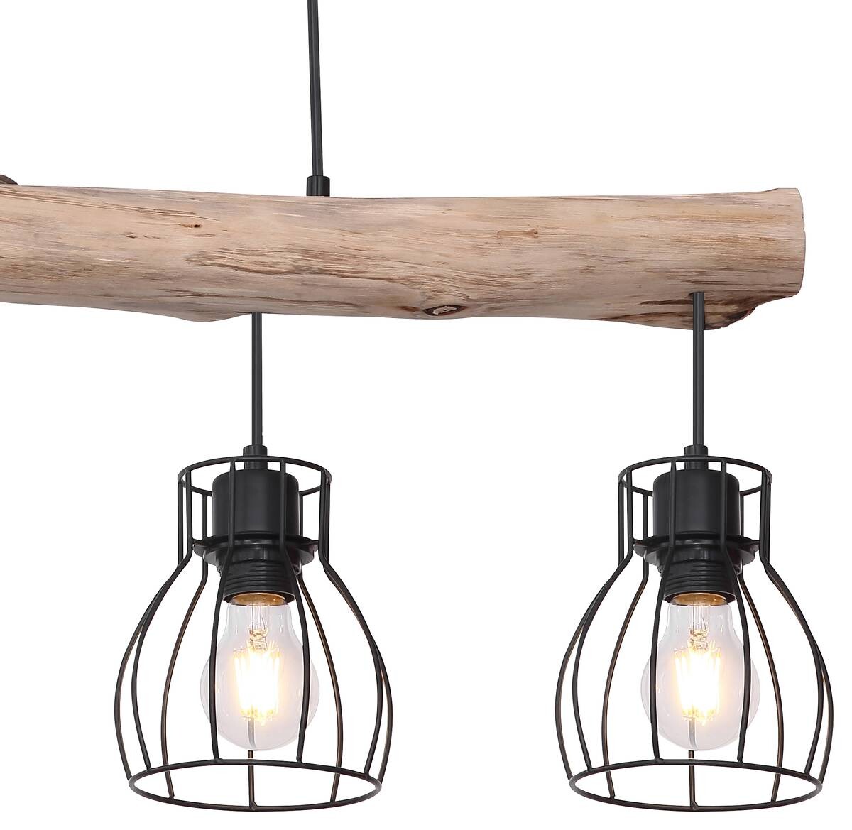 GLOBO Pendelleuchte Mina natur schwarz Holz Metall B/H: ca. 83x140 cm E27 4 Brennstellen