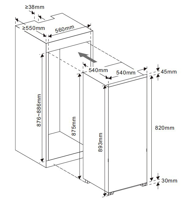 Mican Einbaukühlschrank EKHTTMG4SSE weiß B/H/T: ca. 54x89x54 cm