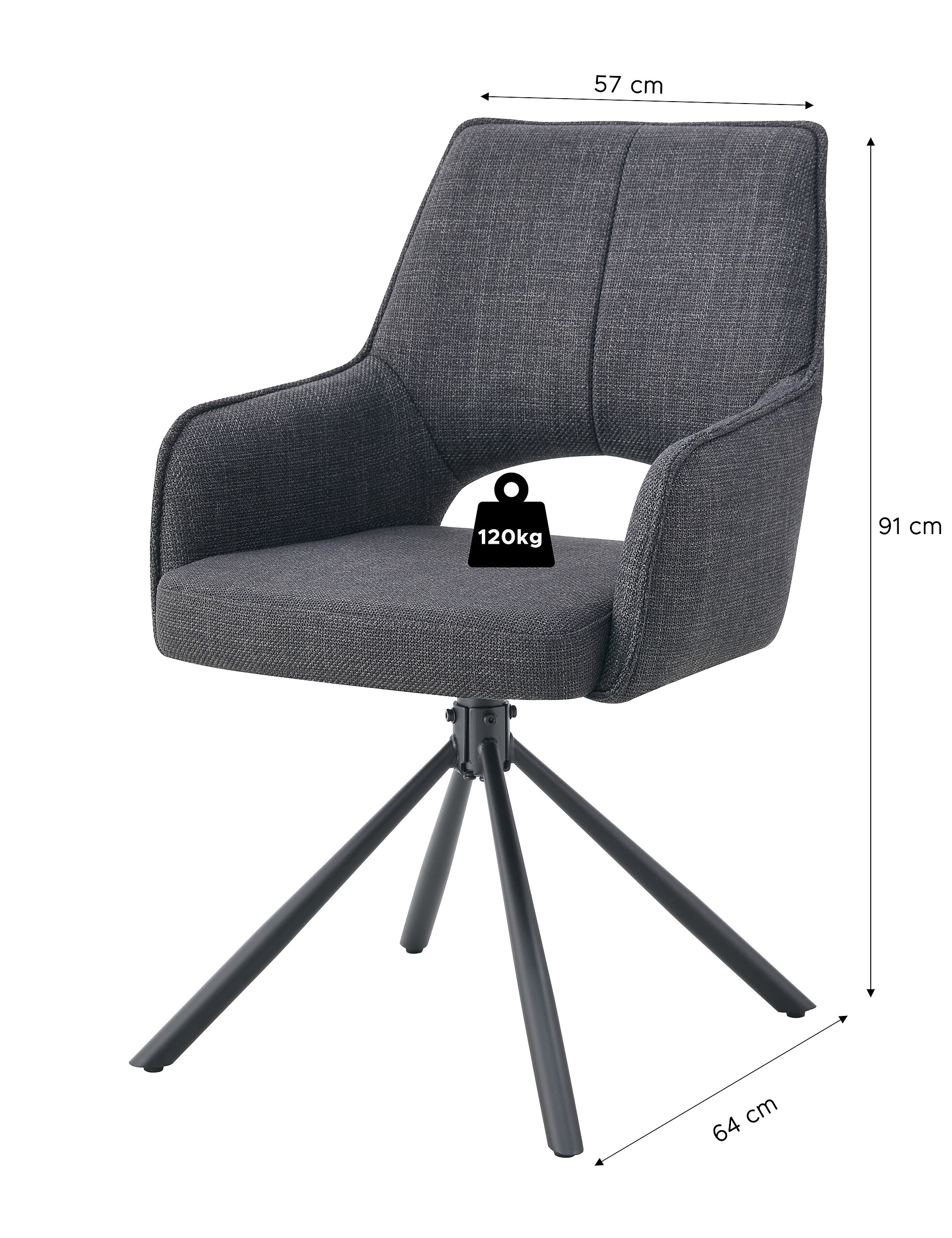 Drehstuhl JANA, 2er Set anthrazit Stoff B/H/T: ca. 57x91x64 cm Drehstuhl JANA, 2er Set anthrazit Stoff B/H/T: ca. 57x91x64 cm