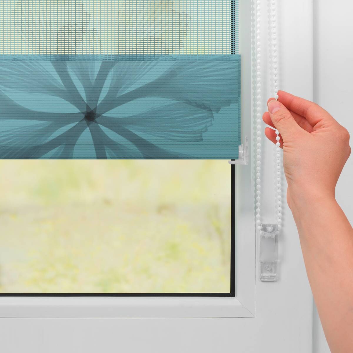 LICHTBLICK Doppelrollo Duo Aqua Floral blau B/L: ca. 100x150 cm