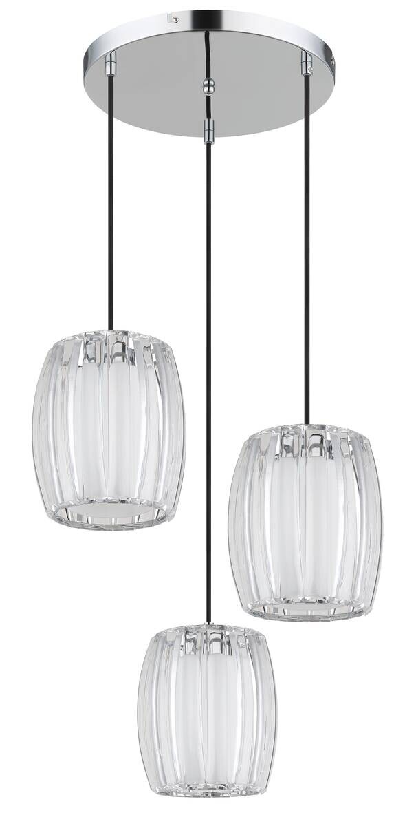 GLOBO Pendelleuchte Opal schwarz Chrom Metall Textil Glas H/D: ca. 120x40,5 cm E27 3 Brennstellen