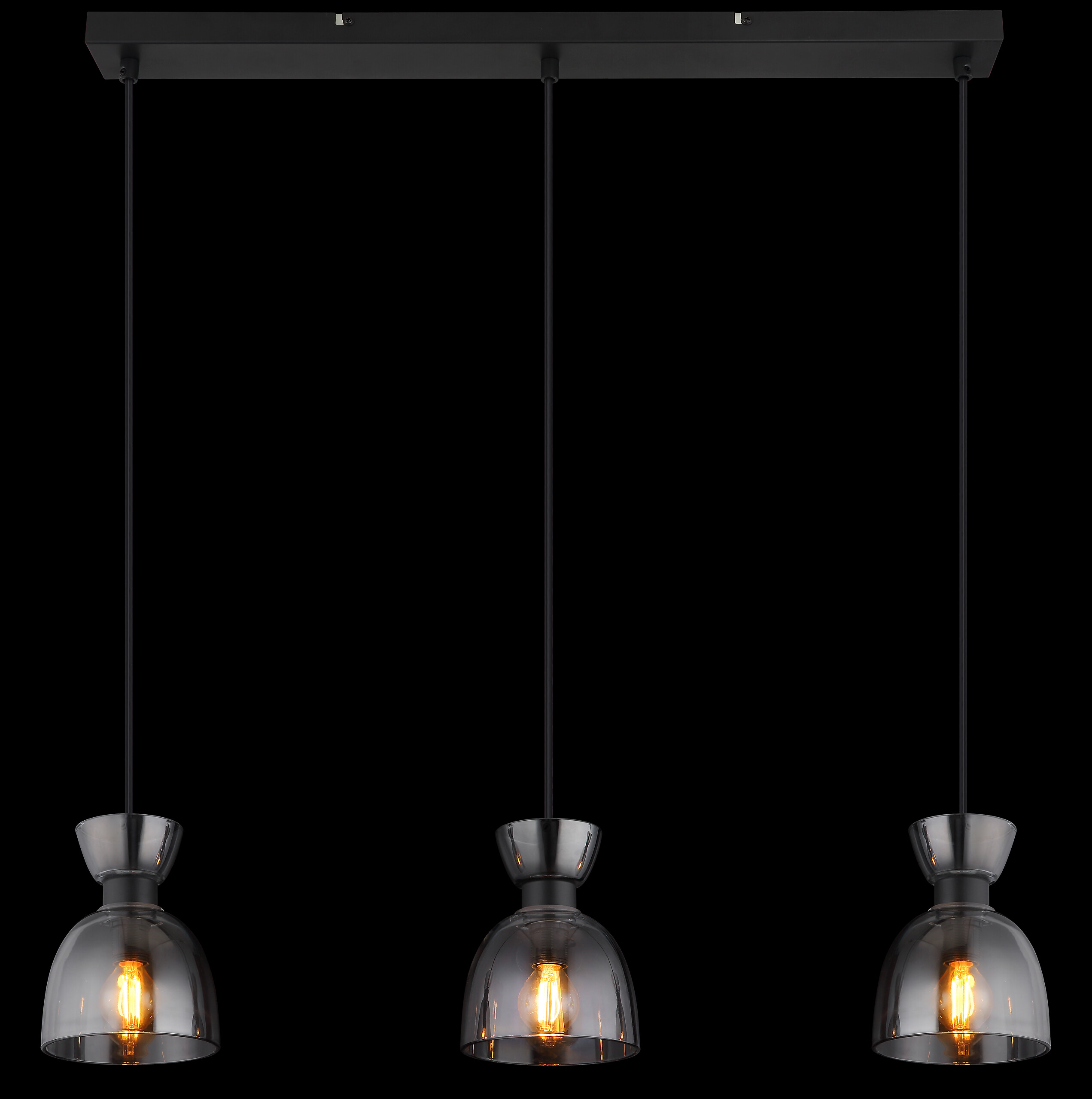 GLOBO Pendelleuchte schwarz Rauch mattschwarz Metall Glas B/H: ca. 65x120 cm E14 3 Brennstellen