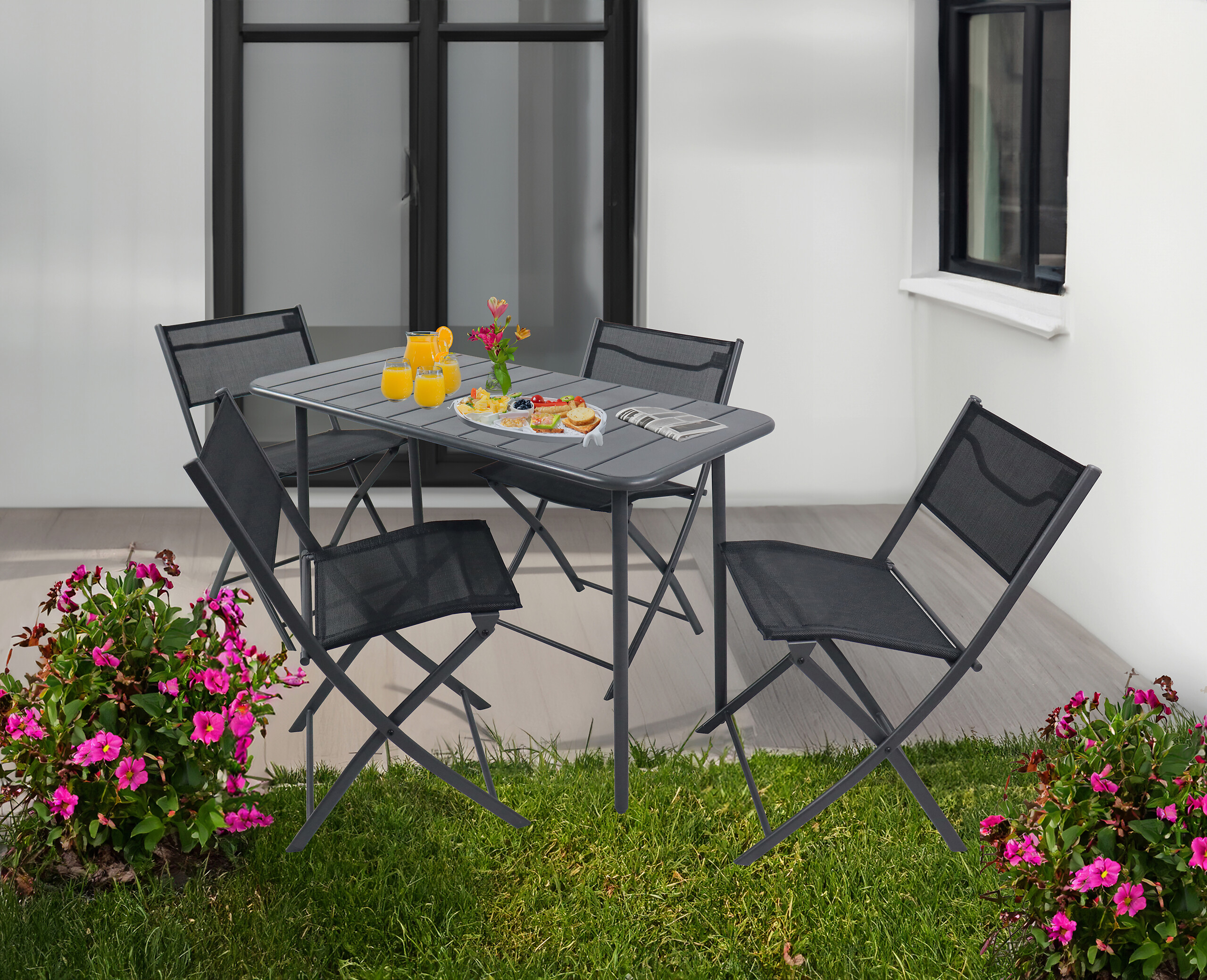 VCM Gartensitzgruppe Sumila schwarz Stahl B/H/L: ca. 45x79x46 cm