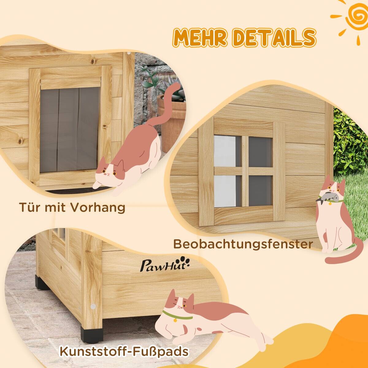 PawHut Katzenhaus gelb Holz B/H/L: ca. 45x43x57 cm