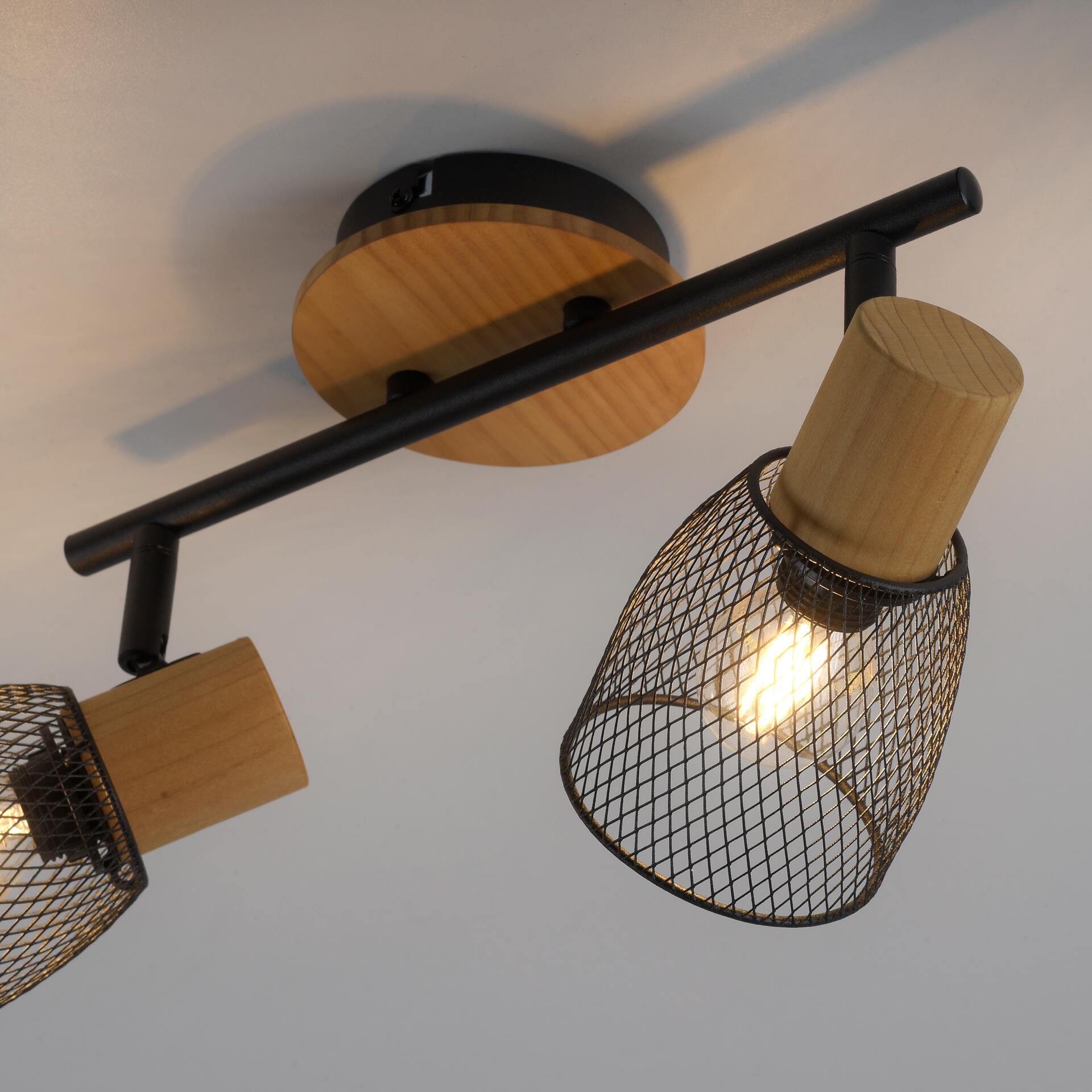 Just Light Spotbalken TAMIS 15192-79 natur schwarz Holz Metall B/H/T: ca. 46,5x22x18 cm E14 2 Brennstellen