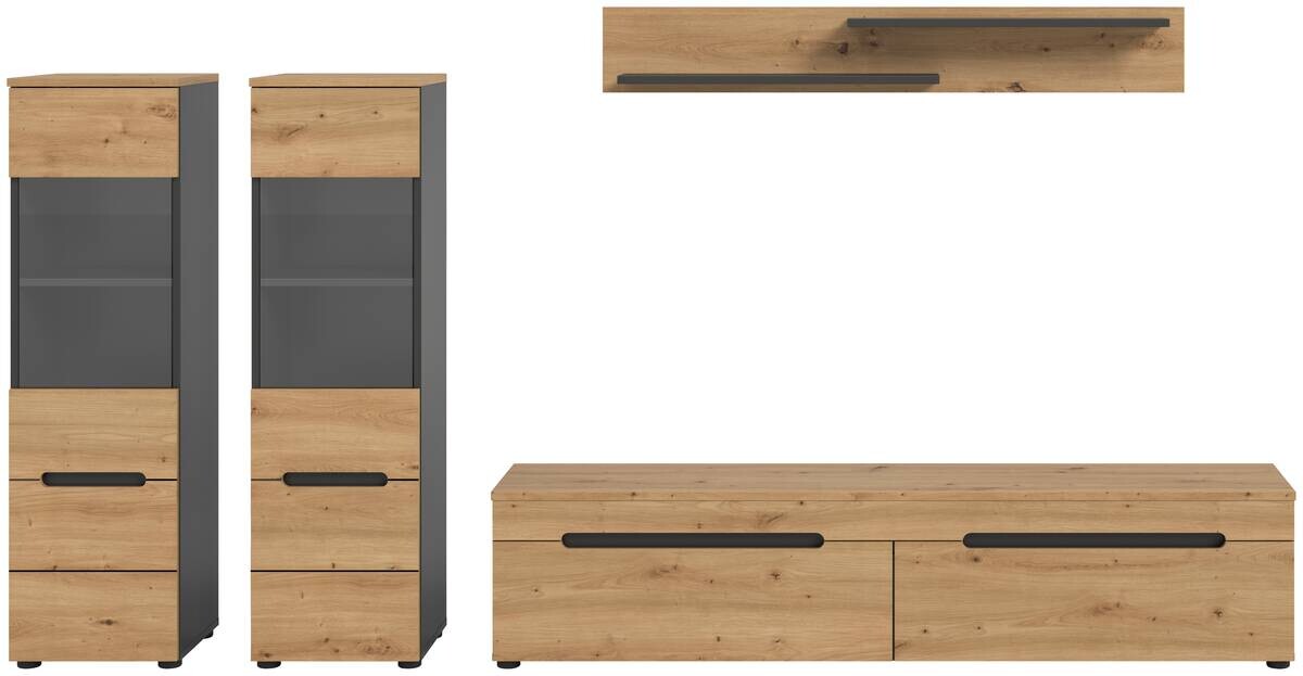 Wohnwand Canu basaltgrau Nachbildung Artisan Oak Nachbildung B/H/T: ca. 272x141x33 cm