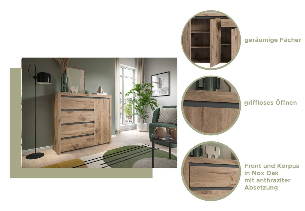 Kommode Woody Nox Oak Nachbildung anthrazit B/H/T: ca. 116x105x37 cm