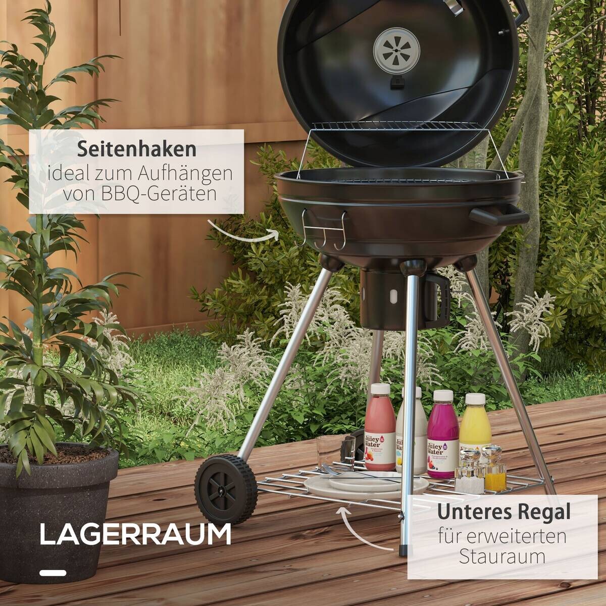 Outsunny Grill Edelstahl B/H/L: ca. 55x65x89 cm