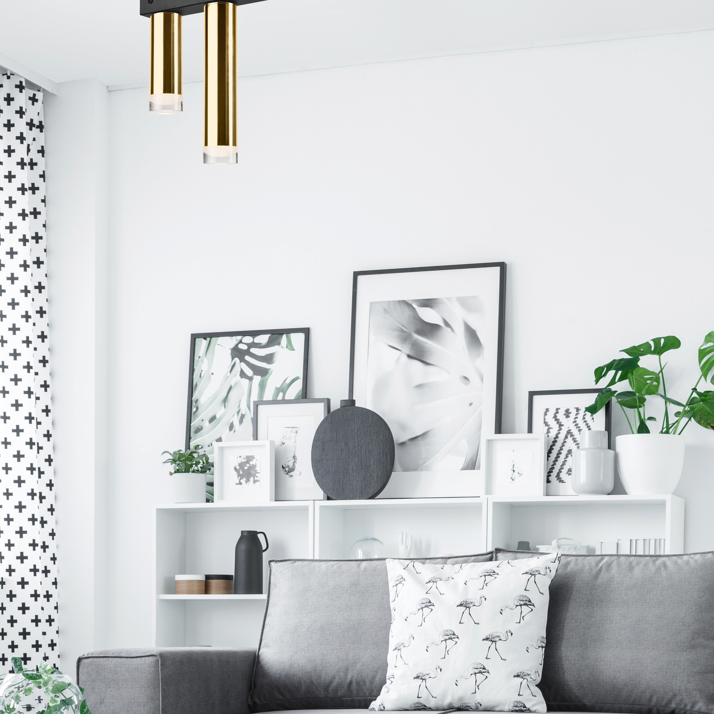 Lamkur Deckenleuchte schwarz Stahl B/H/L: ca. 8x31,5x50 cm E27 2 Brennstellen