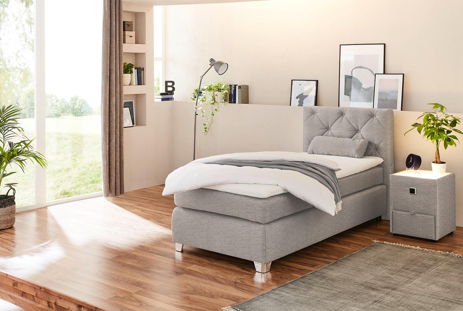 Boxspringbett beige Flachgewebe Liegefläche B/L: ca. 90x200 cm Boxspringbett beige Flachgewebe Liegefläche B/L: ca. 90x200 cm