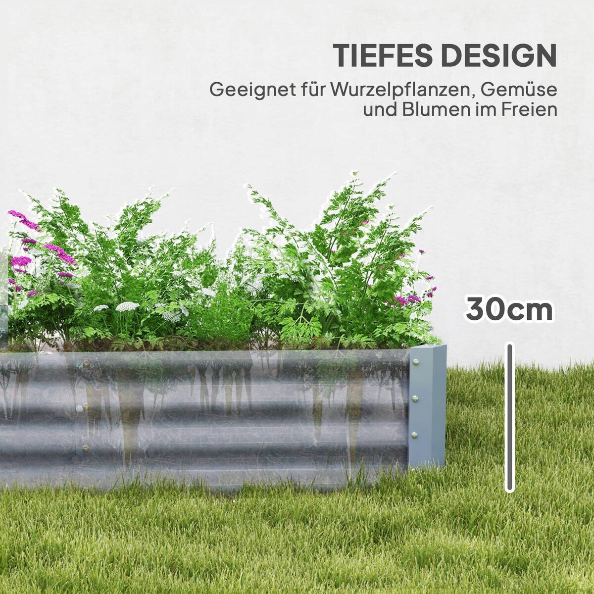 Outsunny Hochbeet silber Stahl B/H/L: ca. 120x30x240 cm