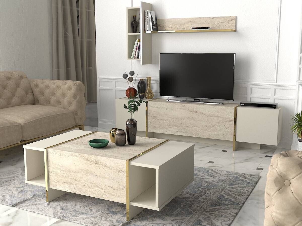 moebel17 Couchtisch Veyron beige granit Spanplatte B/H/T: ca. 103,8x37,7x60 cm