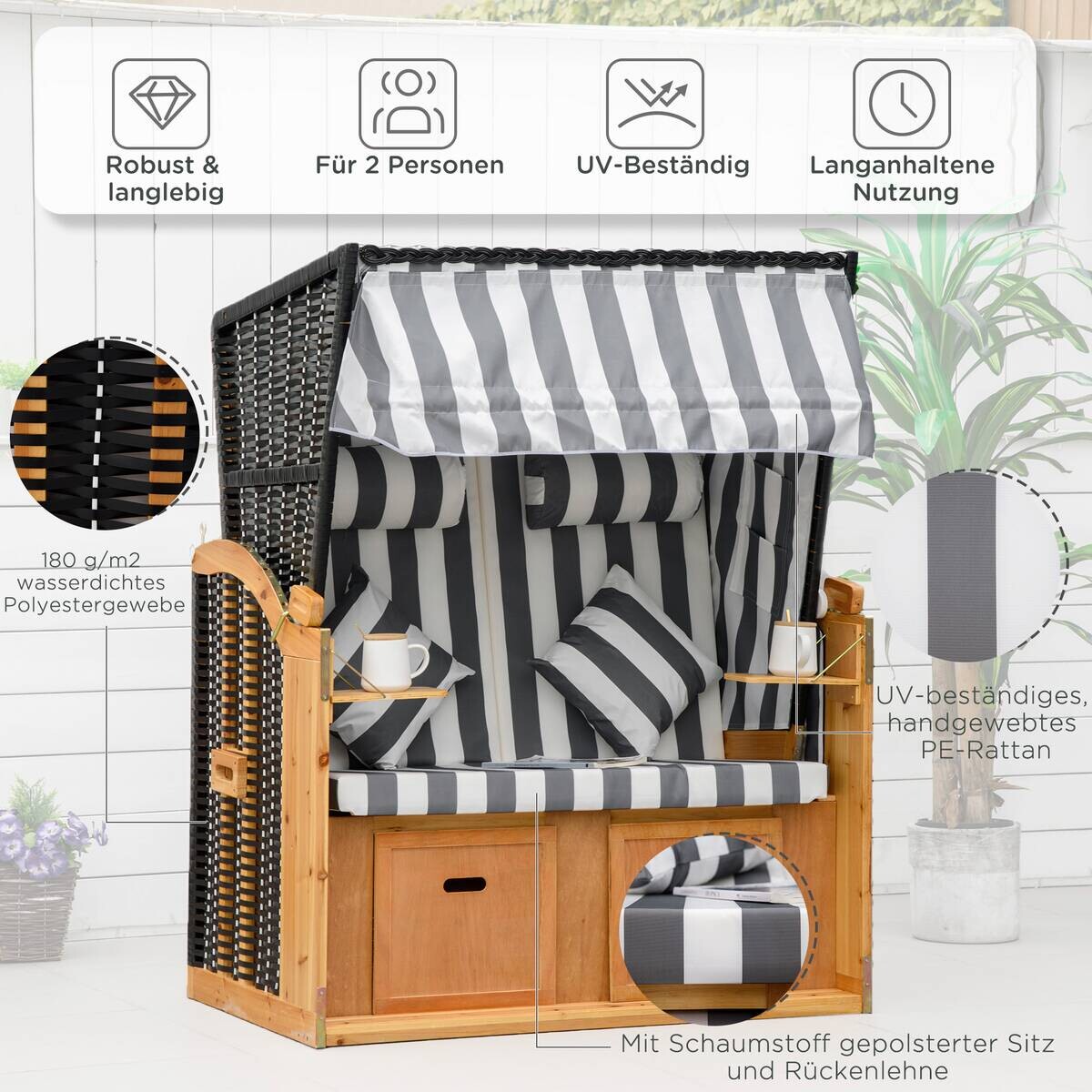 Outsunny Strandkorb grau Polypropylen B/H/L: ca. 79x118x160 cm