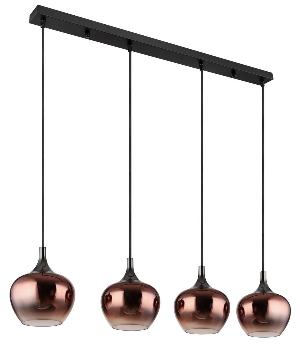 Pendelleuchte Maxy schwarz Metall Glas B/H/L: ca. 18x120x100 cm E27 4 Brennstellen