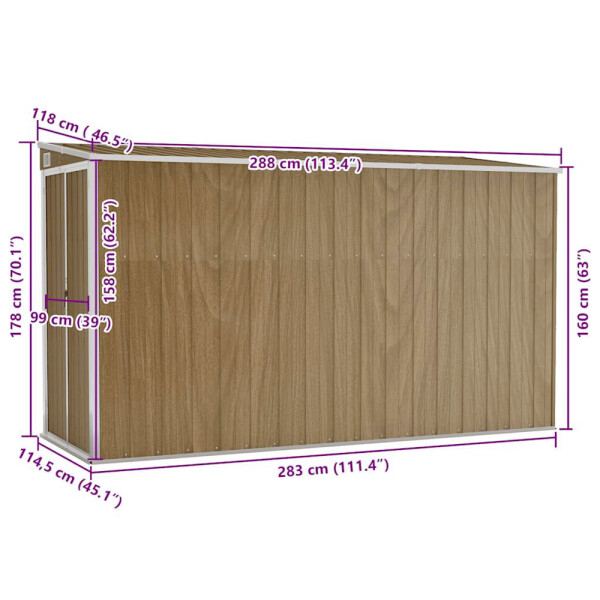 vidaXL Gartenhaus braun B/H/T: ca. 118x178x288 cm