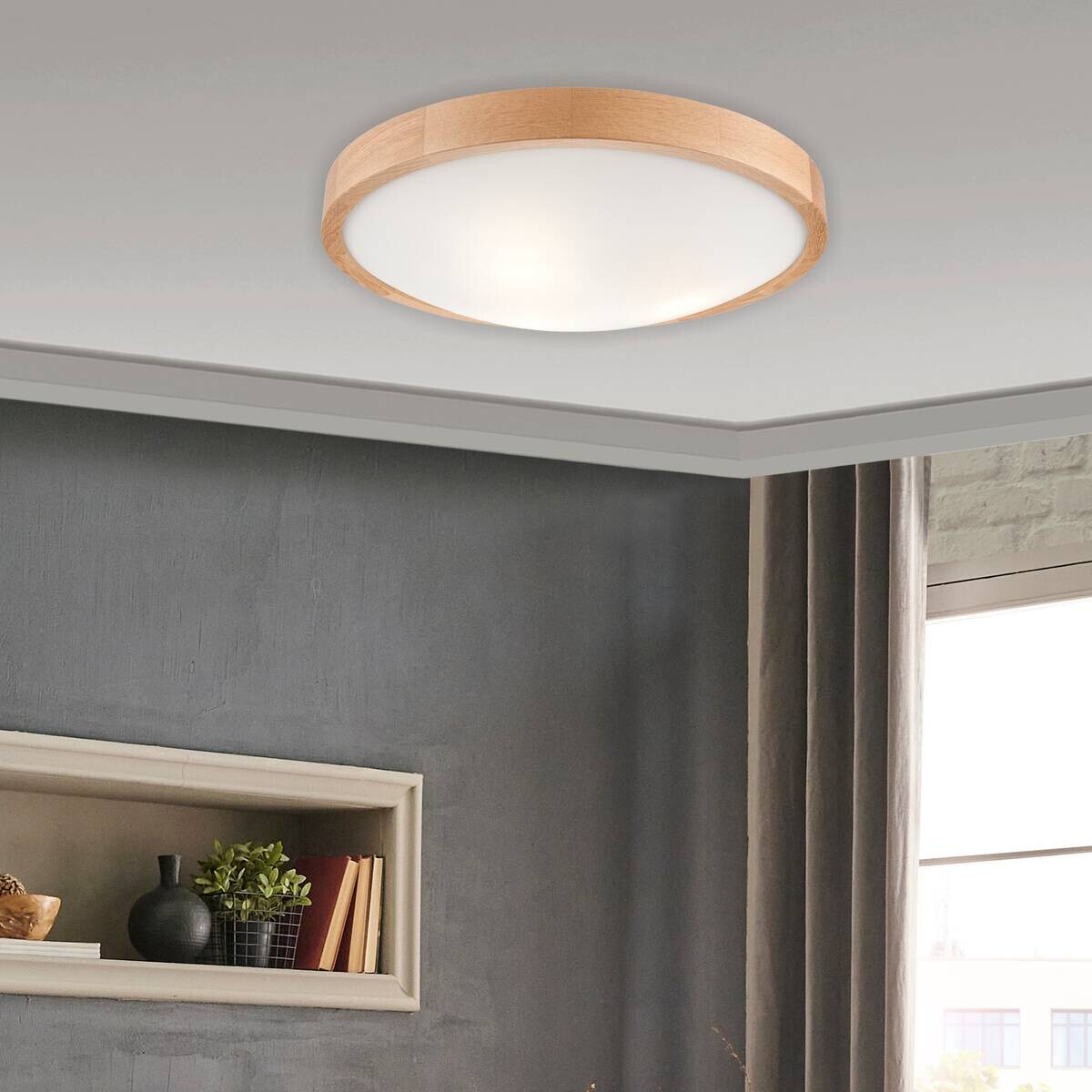 Lamkur Deckenleuchte ANELLO 41308 Eiche Glas Holz H/L: ca. 8x47 cm E27 3 Brennstellen