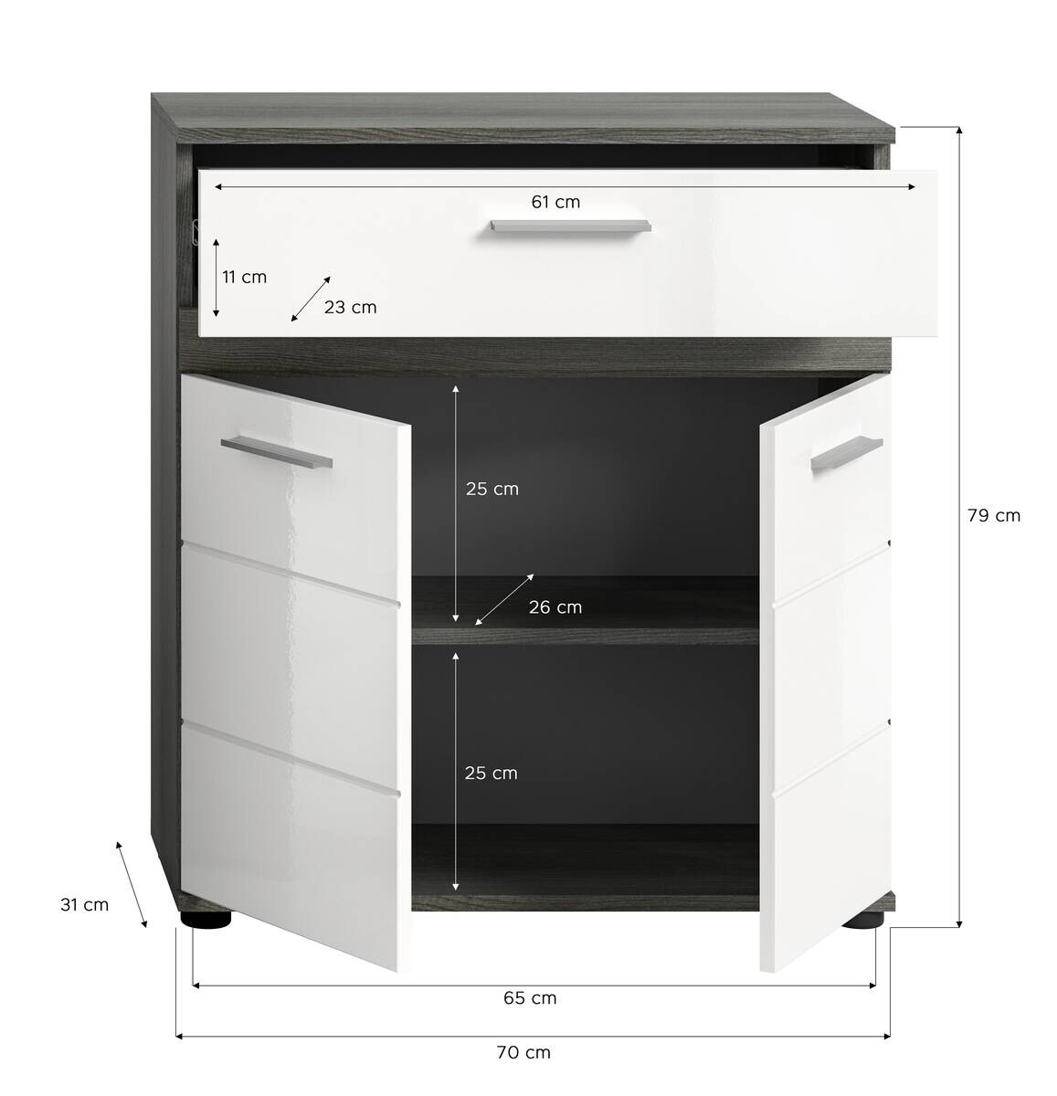 Midischrank BLAKE Rauchsilber Nachbildung weiß Hochglanz B/H/T: ca. 71x79x31 cm Midischrank BLAKE Rauchsilber Nachbildung weiß Hochglanz B/H/T: ca. 71x79x31 cm