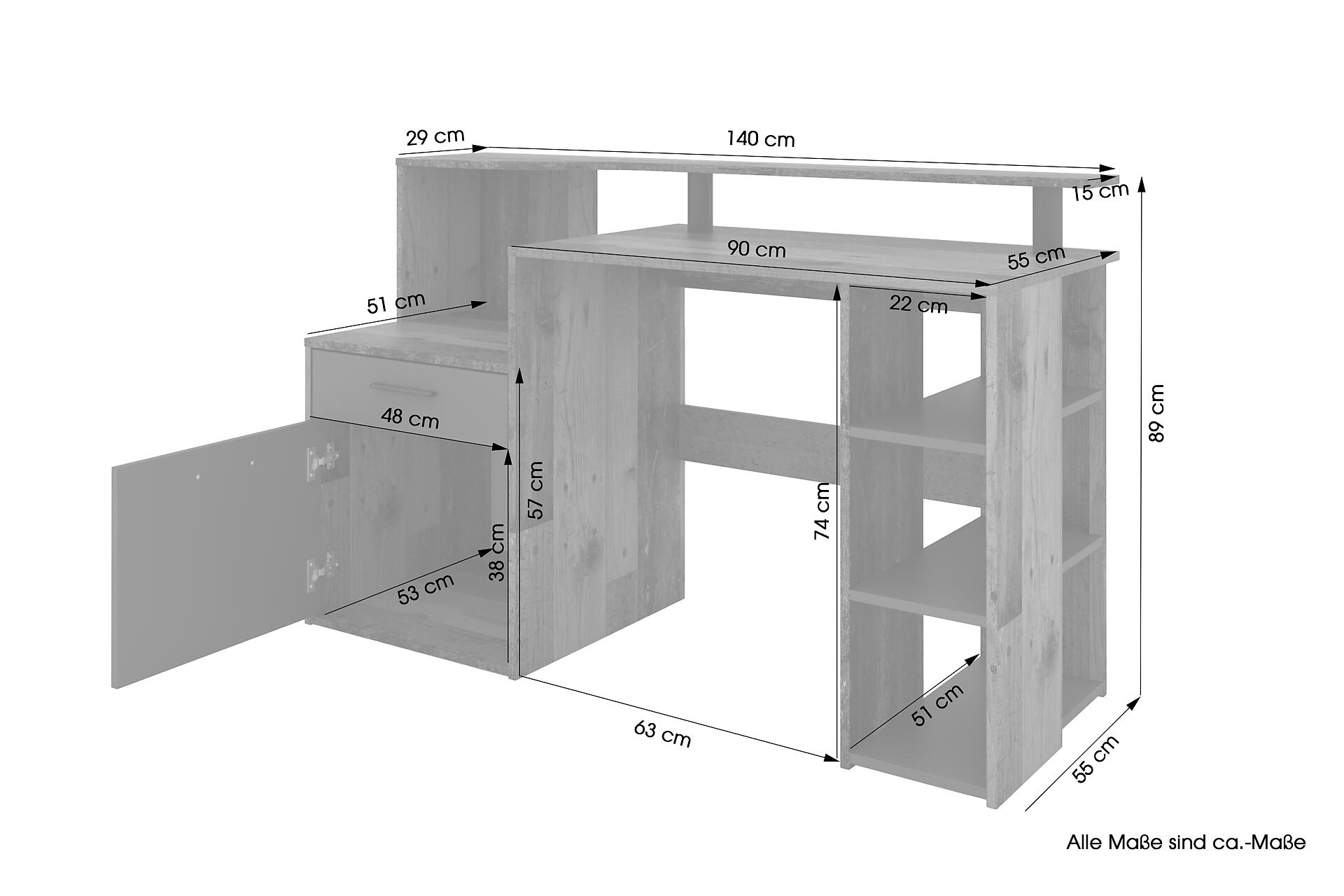 Schreibtisch LOUIS anthrazit B/H/T: ca. 140x89x55 cm