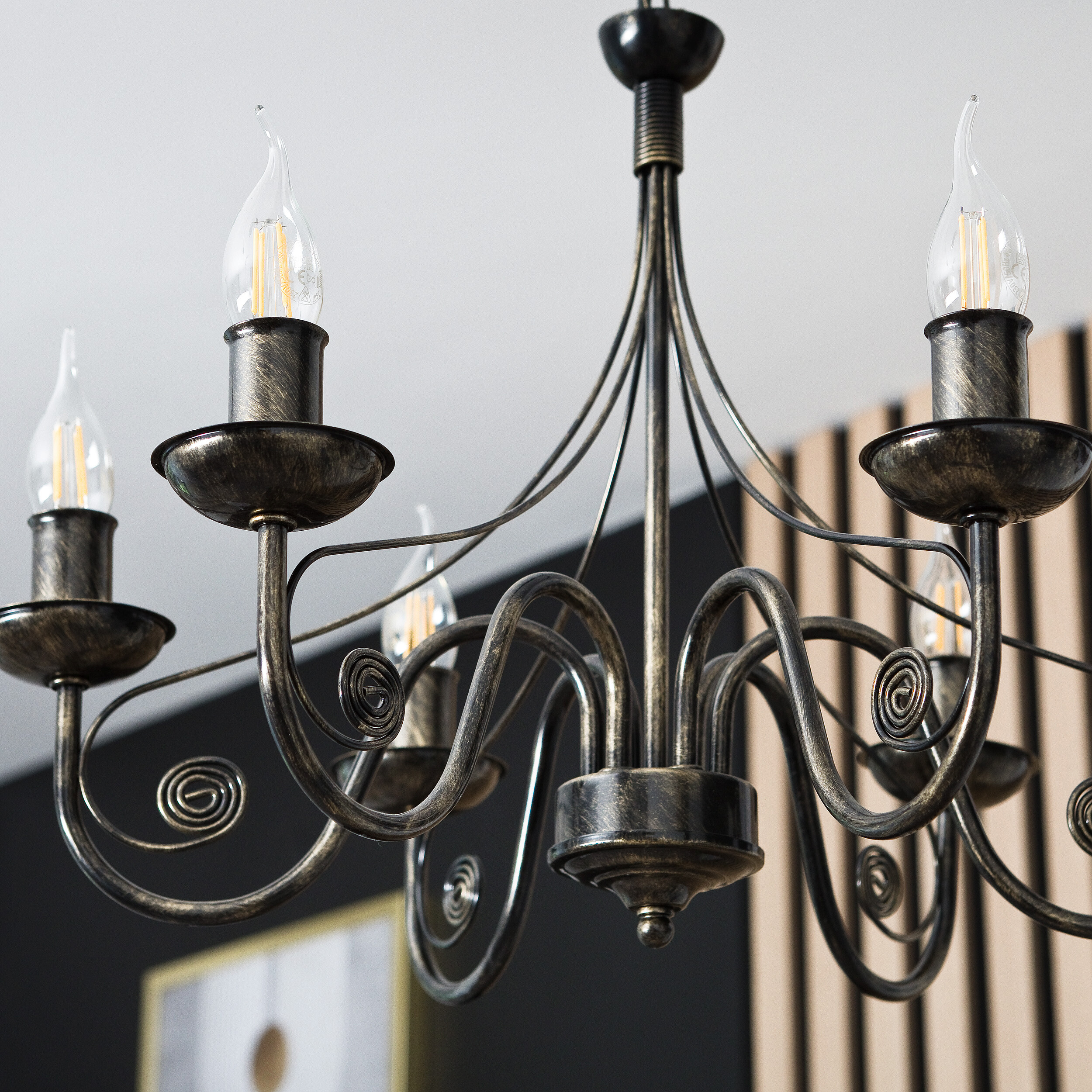 Lamkur Kronleuchter Donato schwarz Stahl B/H/L: ca. 57x72x57 cm E14 6 Brennstellen