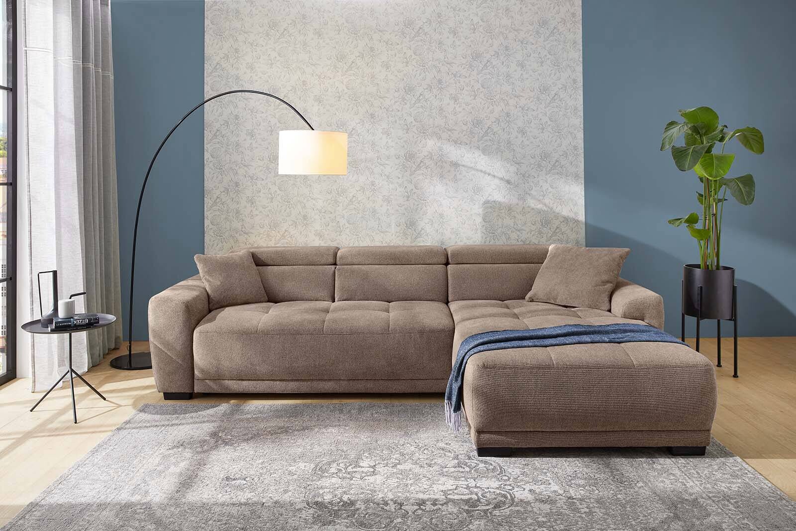 Ecksofa mit elektrischer Sitztiefenverstellung hellbraun Microfaser B/H/T: ca. 296x105x200 cm