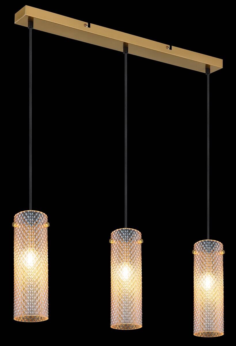 GLOBO Pendelleuchte amber gold Metall Glas B/H/T/L: ca. 8x120x65x65 cm E14 3 Brennstellen