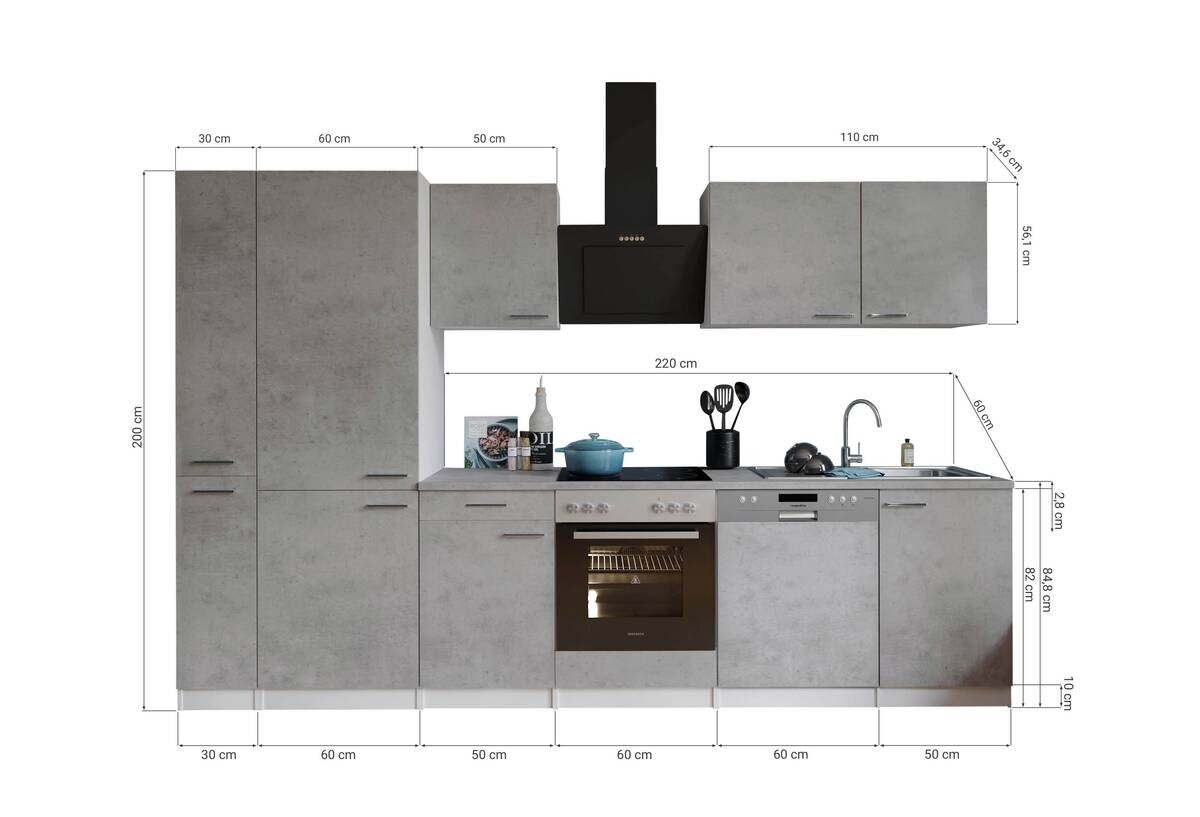 Respekta Küchenblock Malia Beton Optik B/H/T: ca. 310x200x60 cm