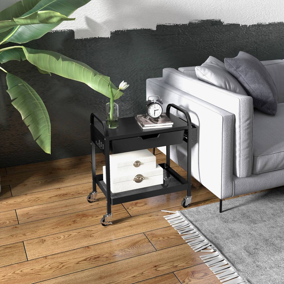 HOMCOM Rollwagen schwarz Edelstahl B/H/L: ca. 32,6x61x58,5 cm