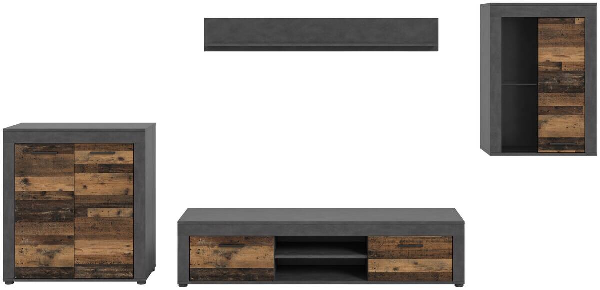 Wohnwand Jam Matera Nachbildung Old Wood Nachbildung B/H/T: ca. 169x330x35 cm