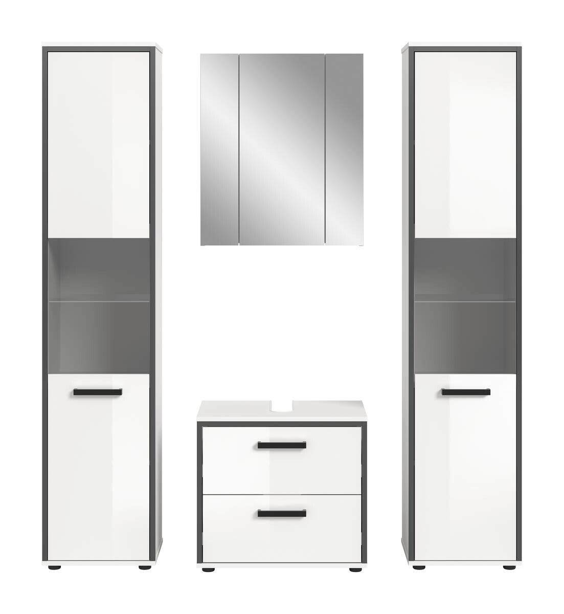 Badblock KOJAK weiß Hochglanz anthrazit grau B/H/T: ca. 171x188x37 cm