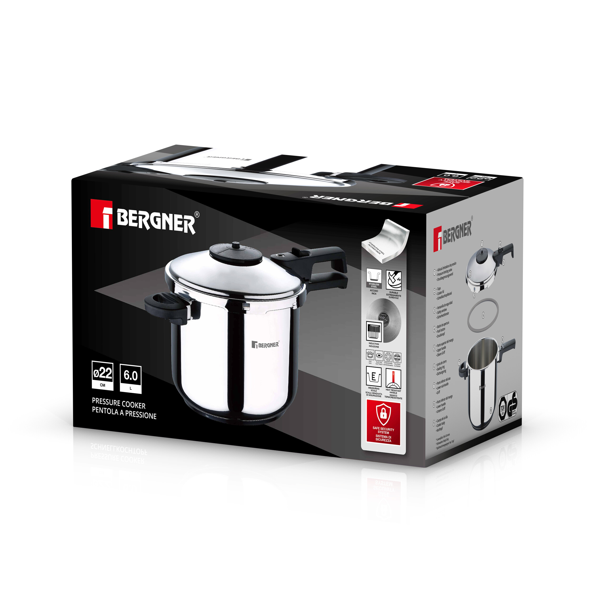 BERGNER Schnellkochtopf CRETA schwarz Edelstahl B/H/L: ca. 22x27x42 cm BERGNER Schnellkochtopf CRETA schwarz Edelstahl B/H/L: ca. 22x27x42 cm