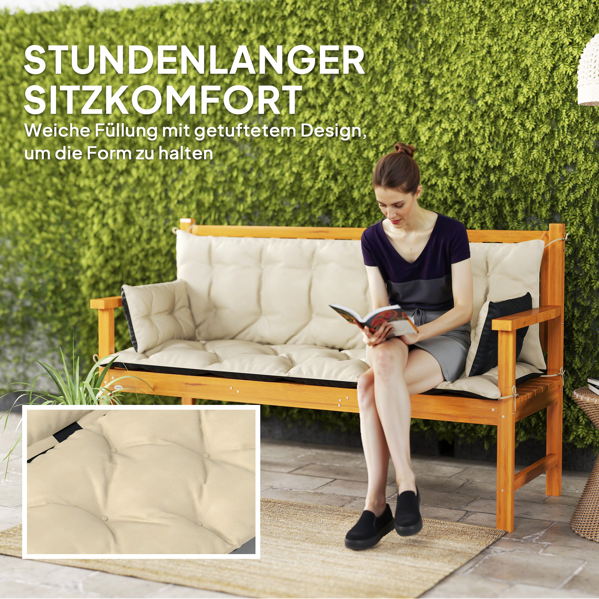 Outsunny Sitzkissen-Set beige Polyester B/H/L: ca. 110x8x180 cm