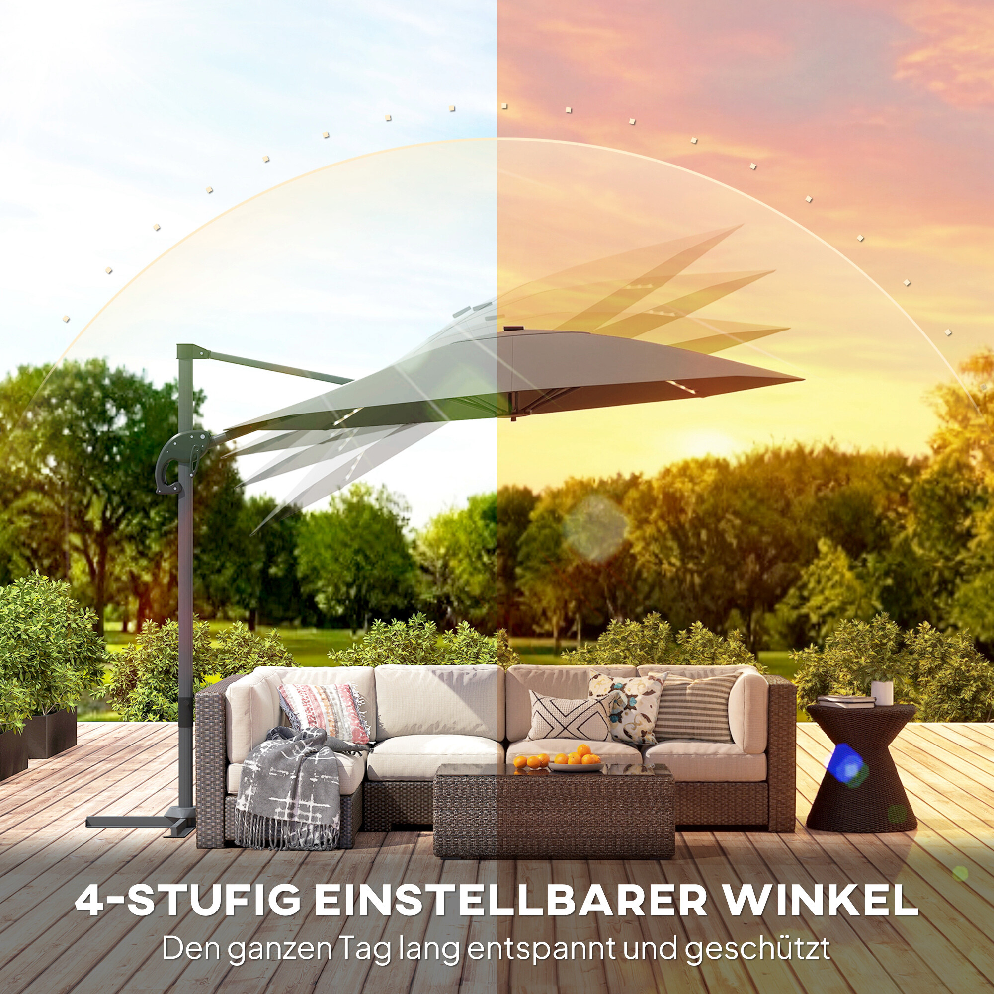 Outsunny Ampelschirm dunkelgrau Polyester B/H/L: ca. 294x250x360 cm