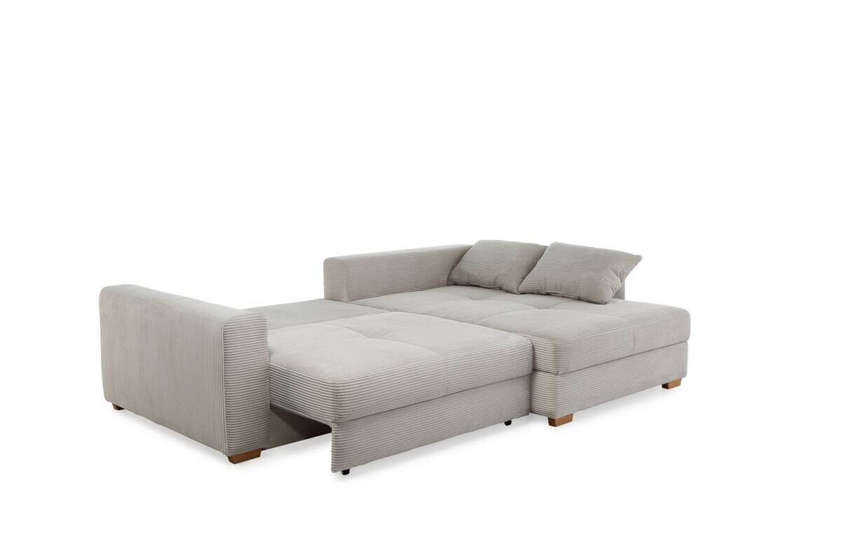 Ecksofa mit Bettfunktion und Bettkasten Greige Velourstoff B/H/T: ca. 288x86x186 cm Ecksofa mit Bettfunktion und Bettkasten Greige Velourstoff B/H/T: ca. 288x86x186 cm