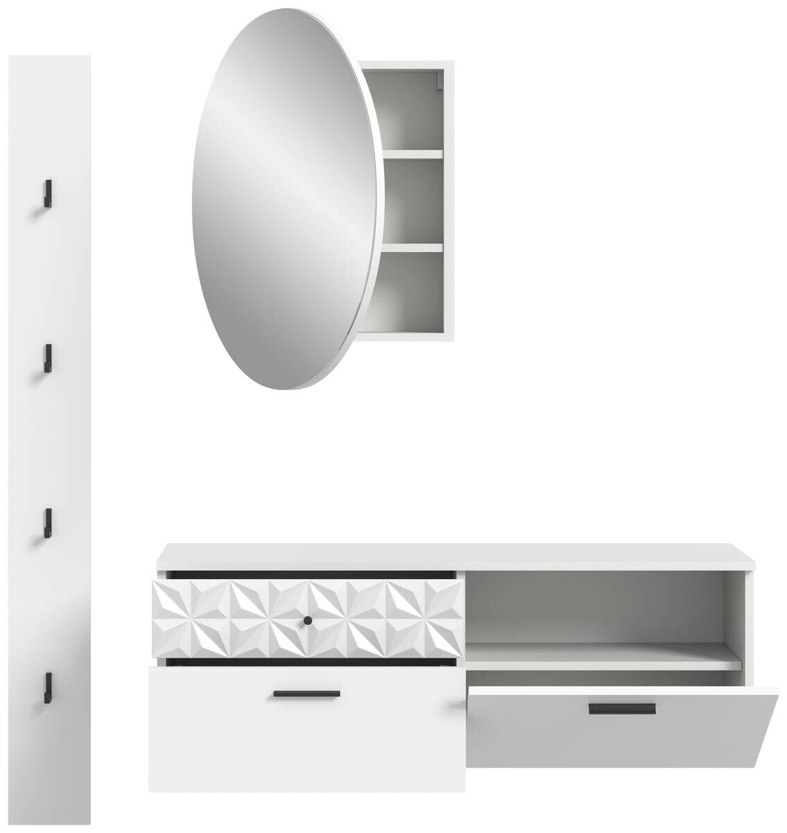 Garderobe Prisma weiß weiß Hochglanz B/H/T: ca. 141x192x34 cm