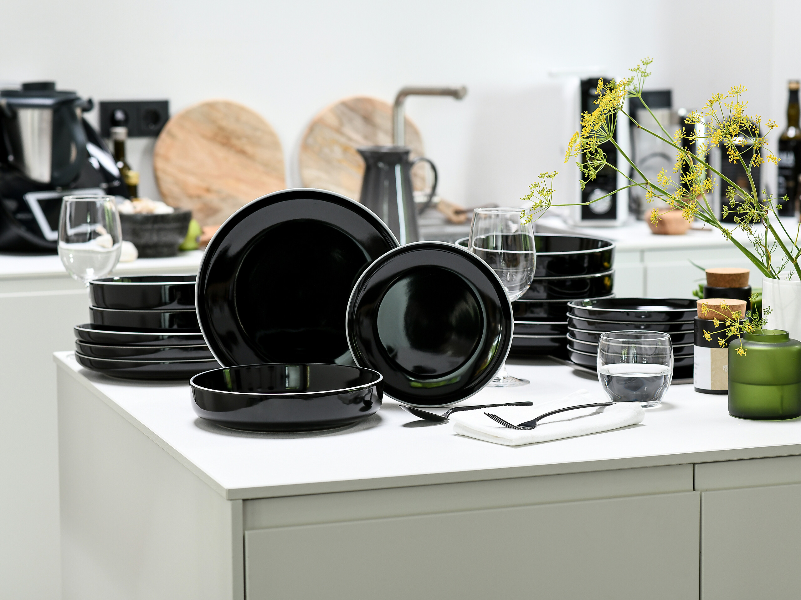 CreaTable Tafelservice Nordic Gourmet schwarz Steinzeug 18 tlg.