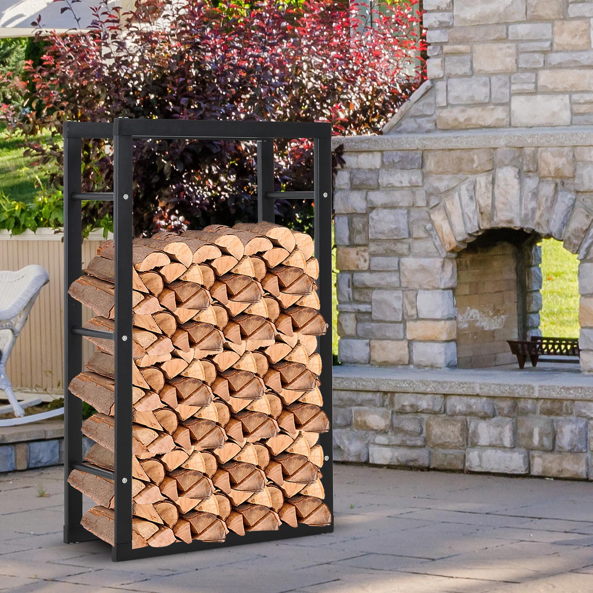 HOMCOM Kaminholzständer schwarz B/H/L: ca. 25x100x60 cm ca. 100 kg