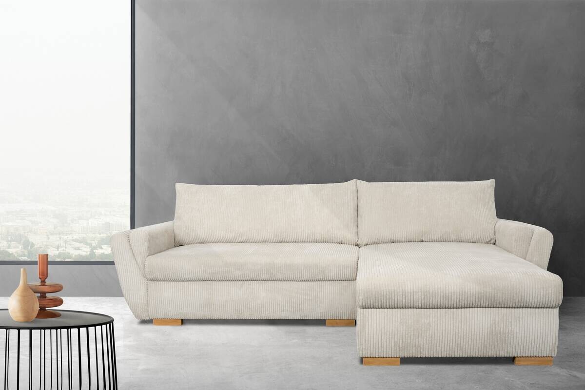 Ecksofa mit Bettfunktion und Bettkasten beige Velourstoff B/H/T: ca. 229x86x167 cm Ecksofa mit Bettfunktion und Bettkasten beige Velourstoff B/H/T: ca. 229x86x167 cm