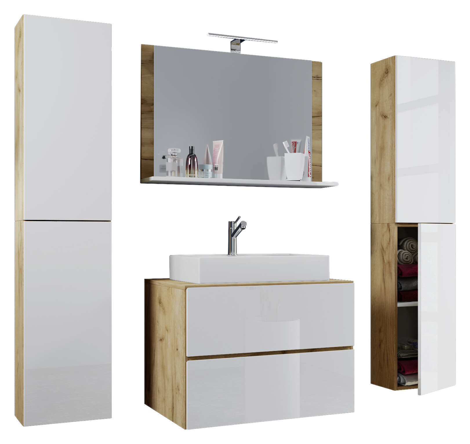 Waschplatz 5tlg-Lendas Eiche Honig Nachbildung weiß weiß B/H/T: ca. 60x52x52 cm