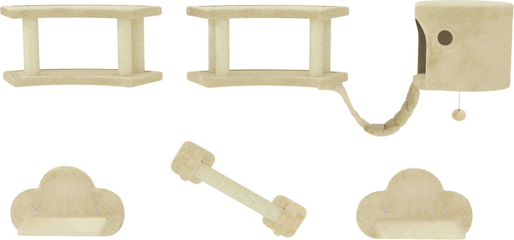 PawHut Katzen Kletterwand Set beige Spanplatte B/H/L: ca. 34x28x133 cm